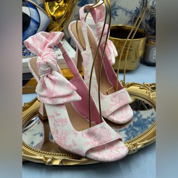 🆕 GIANNI BINI 🧿 NWOB Coray Fabric Side Bow Slingback, Pink and White - Sz 7M - Picture 5 of 13